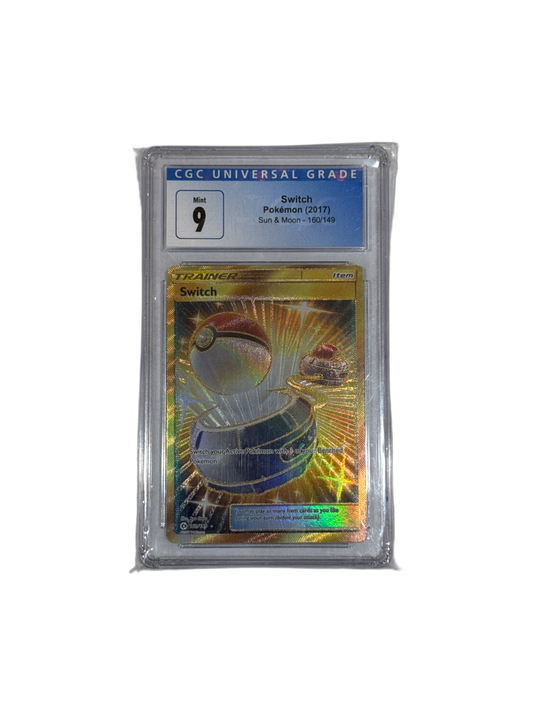2017 POKEMON SWITCH 160/149 CGC 9 MINT FULL ART HOLO SUN & MOON SECRET RARE SLAB