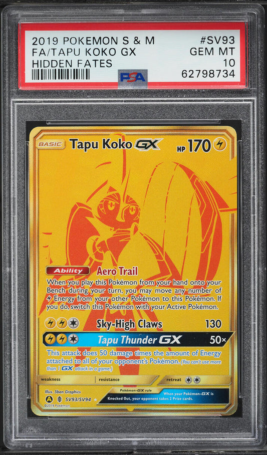 2019 Pokémon Tapu Koko GX HIDDEN FATES #SV93/SV94 SLAB